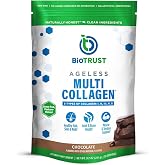 BioTrust Multi Collagen Peptides Chocolate Powder - Hydrolyzed, Grass Fed | 5 collagen types (I, II, III, V &amp; X) from grass fed beef, fish, chicken &amp; eggshell membrane with protein support