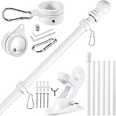 BONWIN White Flag Pole Kit for Outside House, 7FT Thickened Stainless Steel Wall Mount Flag Pole for 3x5'/ 4x6' Flag, 1" Anti-Wrap Spinning Flag Ring Clips & 2-Position Bracket Holder for Porch Yard