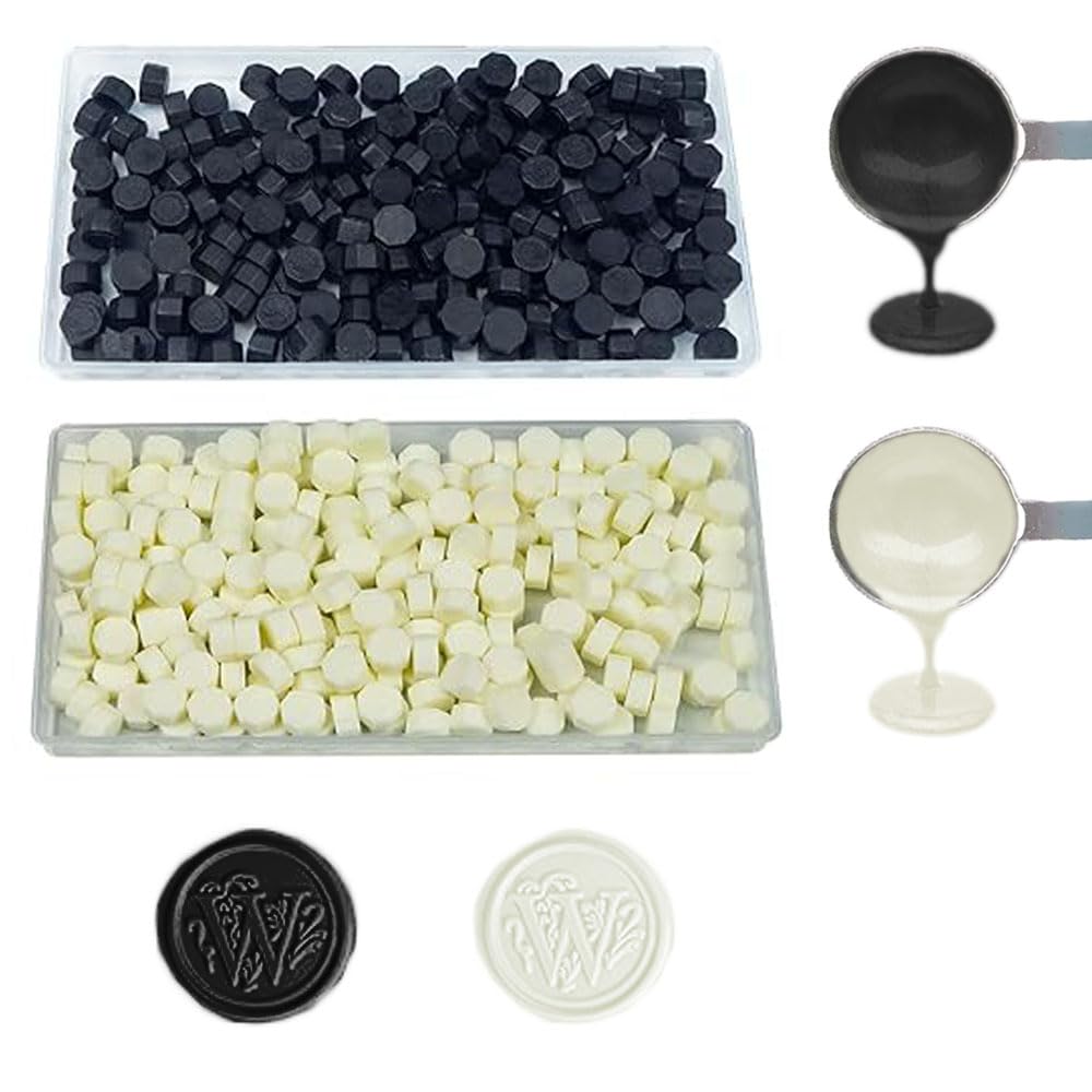 ANBOSE 200 PCS Black and 200 PCS Fluorescent White Sealing Beads for Wax Seal, Making Party Invitations