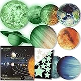 Glow in The Dark Stars and Planets, Bright Solar System Wall Stickers -Sun Earth Mars and so on,9 Glowing Ceiling Decals for Bedroom Living Room,Shining Space Decoration for Kids for Girls and Boys