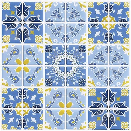 Ecoart Peel and Stick Tile Sticker 3D Self-Adhesive Wall Sticker Kitcheh Heat Resistant Bathroom Waterproof Backsplash Brick (Blue Vintage)
