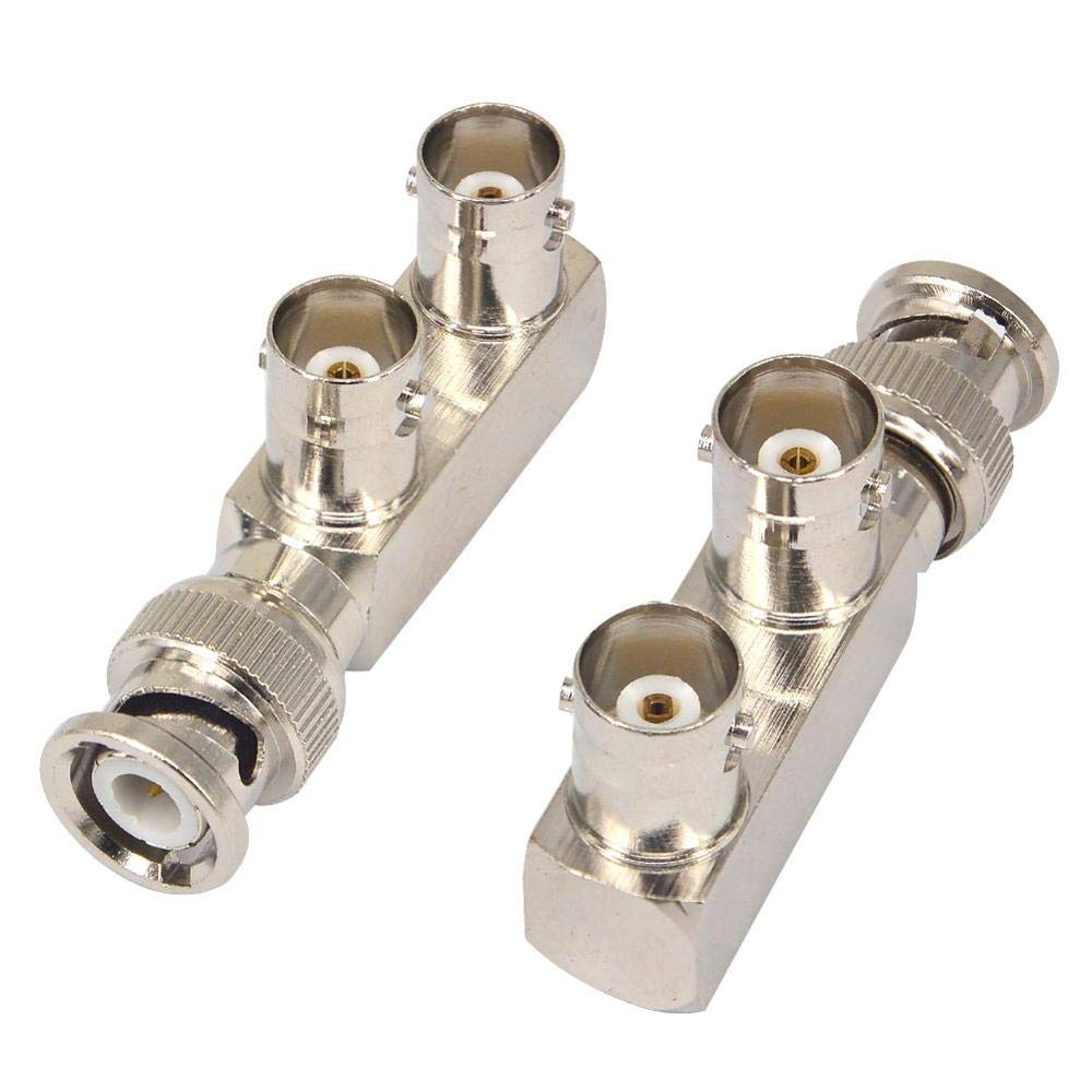 YILIANDUO RF Coax Splitter Video Adapter F Type 3-Ways BNC Male to Dual 2 BNC Female Nickel-Plated Connector for SDR Ham Radio Baofeng Handheld Radio Electronics CCTV Systems Pack of 2