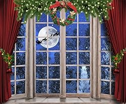 OFILA 10x8ft Christmas Window Backdrop for
