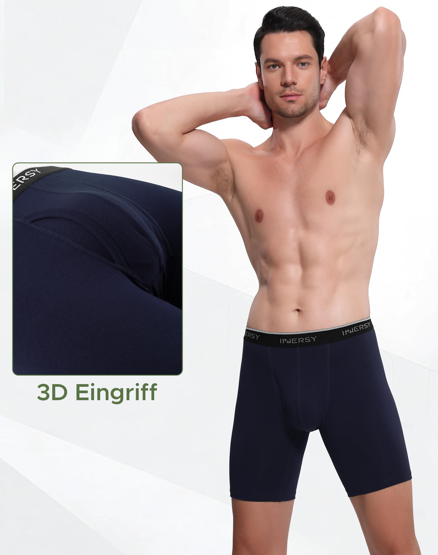 INNERSY Boxershorts Herren Lang Unterhosen Männer Baumwolle Sport Unterwäsche Retroshorts 3 Pack (L, Schwarz/Grau/Marineblau) 3
