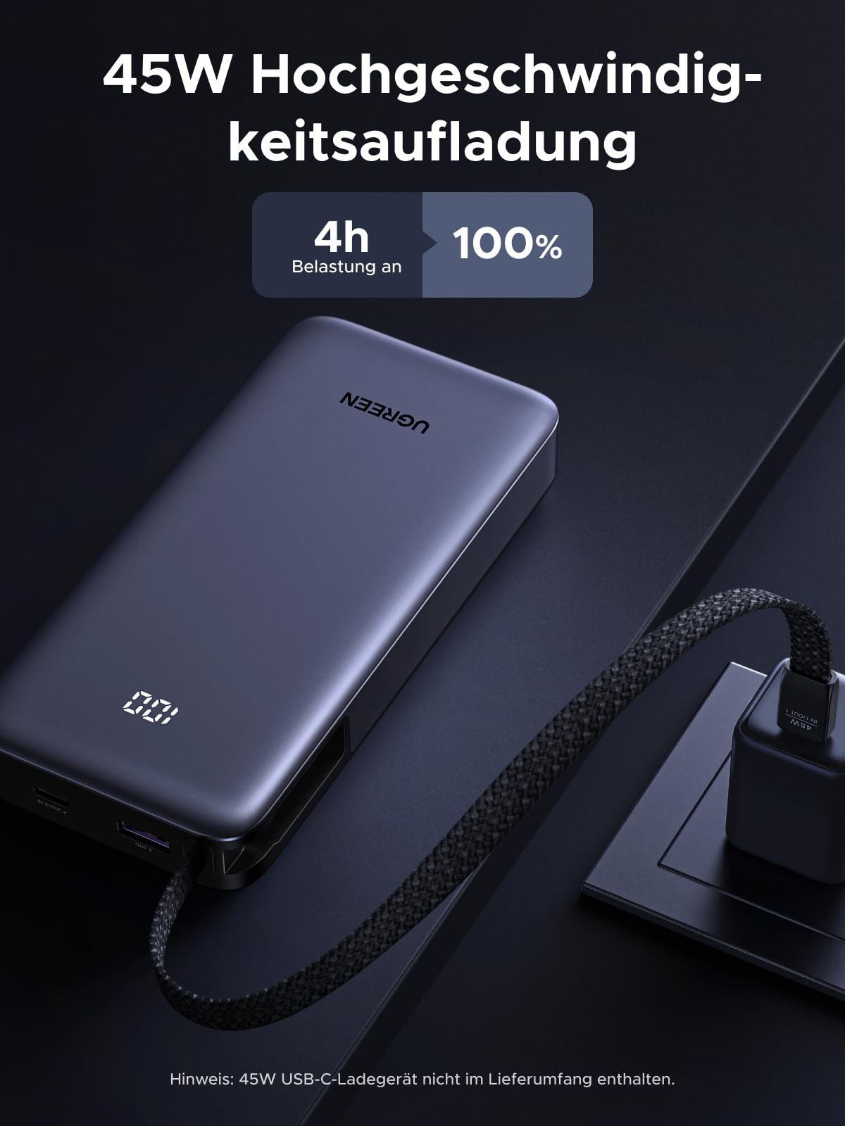 UGREEN Power Bank, 20000mAh 45W Schnellladen mit Integriertem USB-C Kabel & Bidirektionalem 45W PD, Externe Handyakkus Kompatibel mit Galaxy S25 Ultra/S25+, iPhone 17/16 Serie, iPad, Laptop und mehr 5