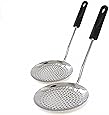 Ram Pro Stainless Steel Skimmer Kitchen Cooking Utensil Features Plastic Handle with Hole Ideal for Skimming Liquids Short Handle(Pack Of 2)
