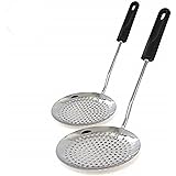 Ram Pro Stainless Steel Skimmer Kitchen Cooking Utensil Features Plastic Handle with Hole Ideal for Skimming Liquids Short Ha
