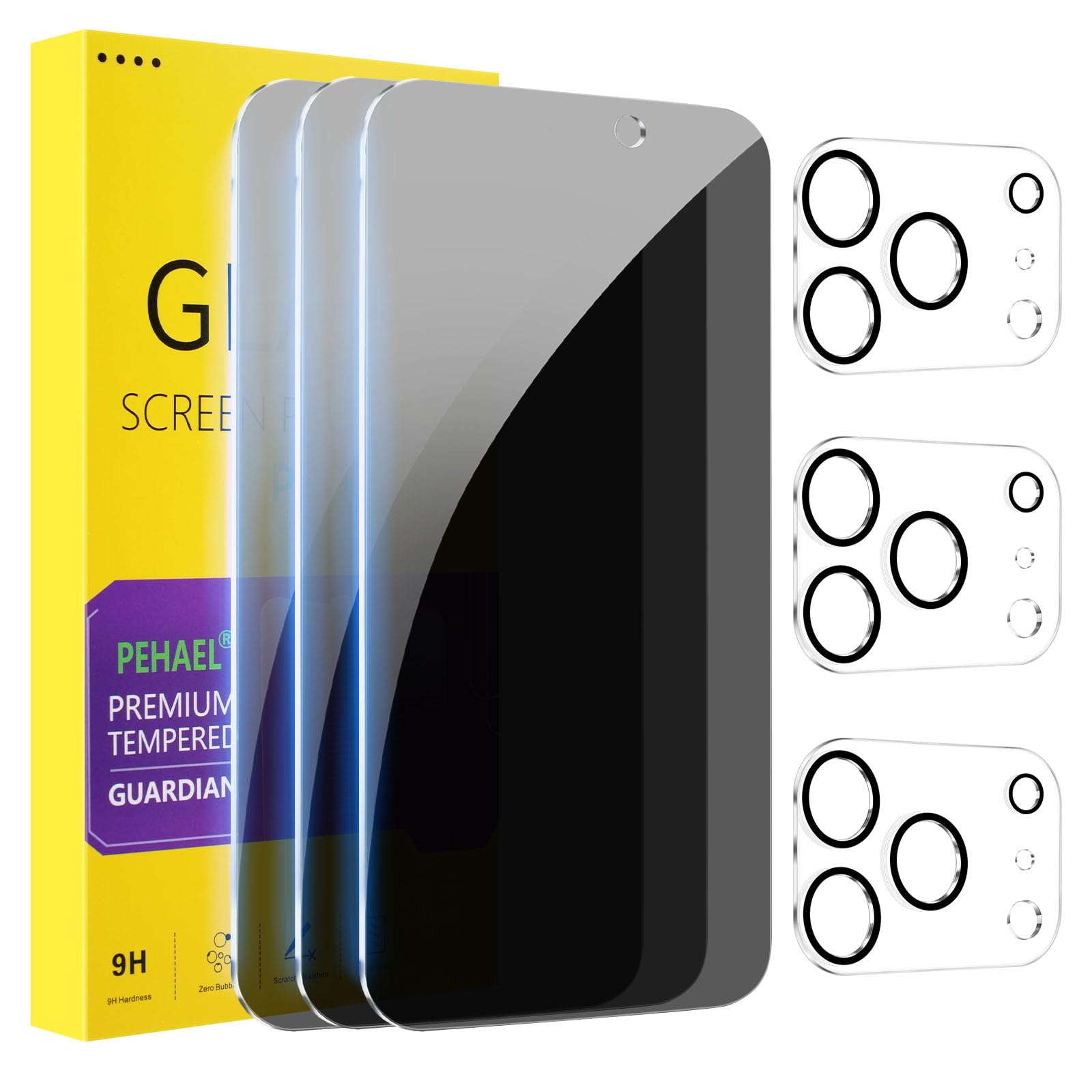 Photo 1 of PEHAEL 3+3Pack for iPhone 17 Pro Max Privacy Screen Protector with Camera Lens Protector Full Coverage Anti-Spy Tempered Glass Film 9H Hardness Easy Installation Bubble Free [6.9 inch]