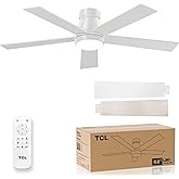TCL 52" White Ceiling Fan with Light and Remote, Modern LED 3-Color, 3CCT, Quiet Motor for Bedroom, Living Room, Dining Room, Ceiling Fans with Lights (White)