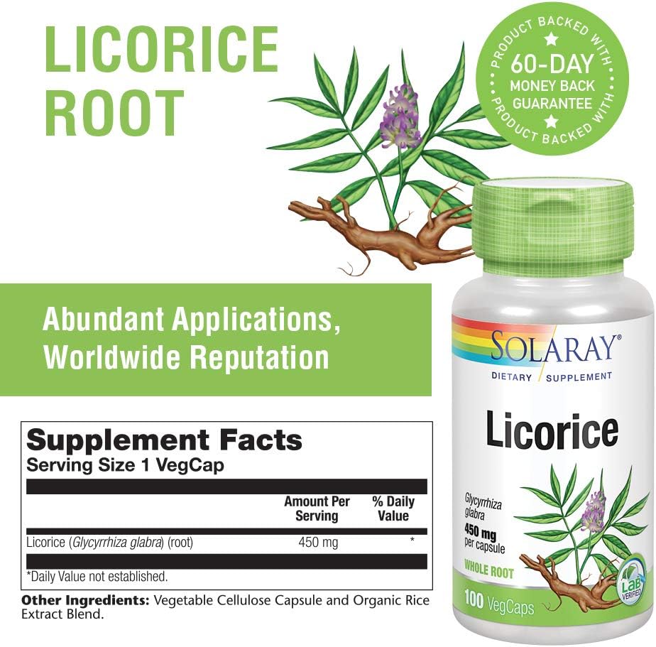 Solaray Licorice Root 450mg | Healthy Digestive System, Liver & Menopausal Support Formula | Non-GMO | Vegan | 100 VegCaps: Health & Personal Care