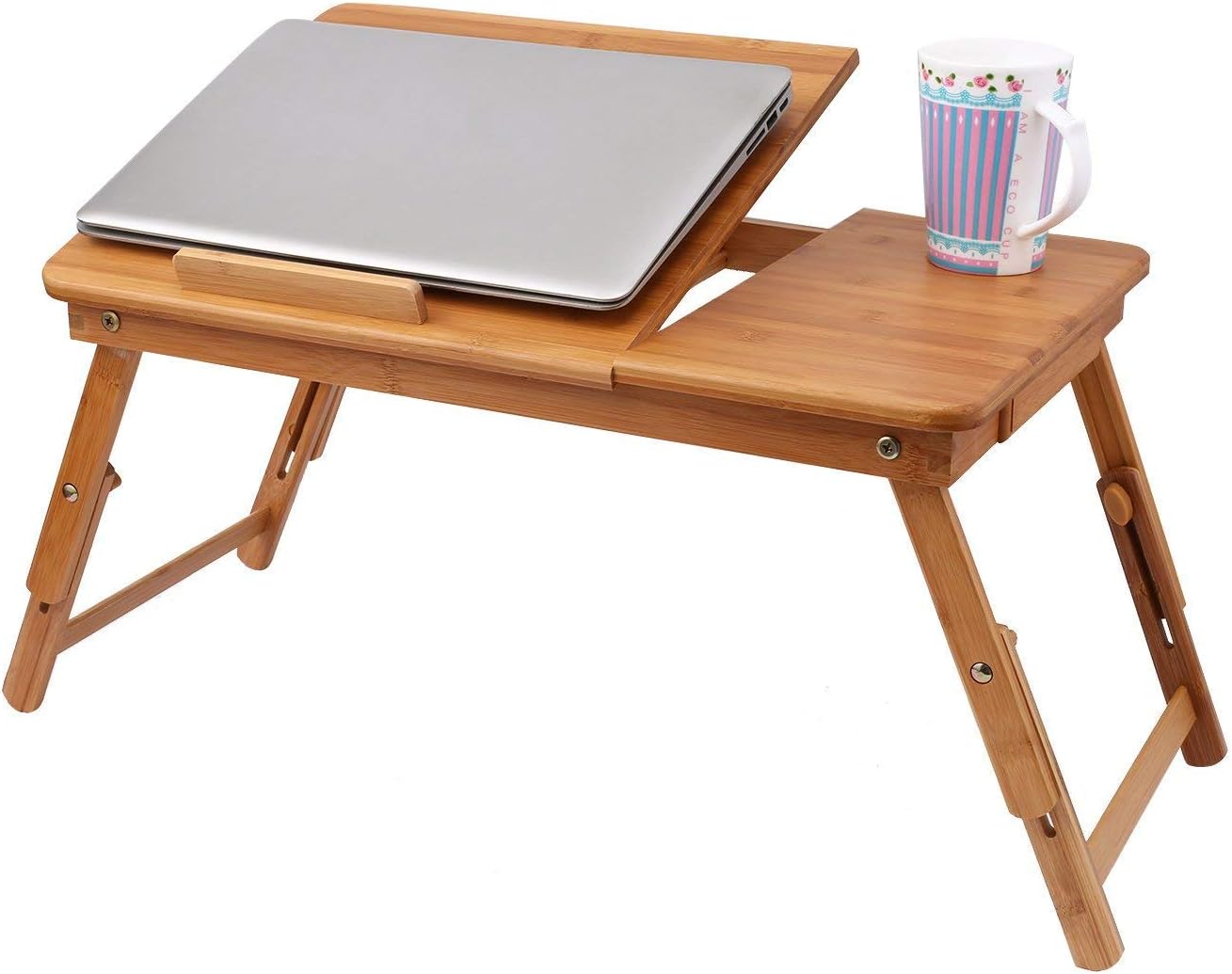Kindsells Foldable Laptop Desk, Adjustable Portable Laptop Notebook Bamboo Desk, Multi Function Table Stand Bed Tray with USB Tray Drawer 21.5 x 13.7inch [US STOCK] (Wood Color)