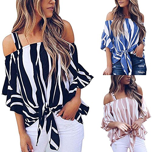 Off Shoulder Shirt for Women,SMALLE◕‿◕ 2019 Summer Women's Simple Tie Knot Casual Sling Off Shoulder Shirt Dark Blue
