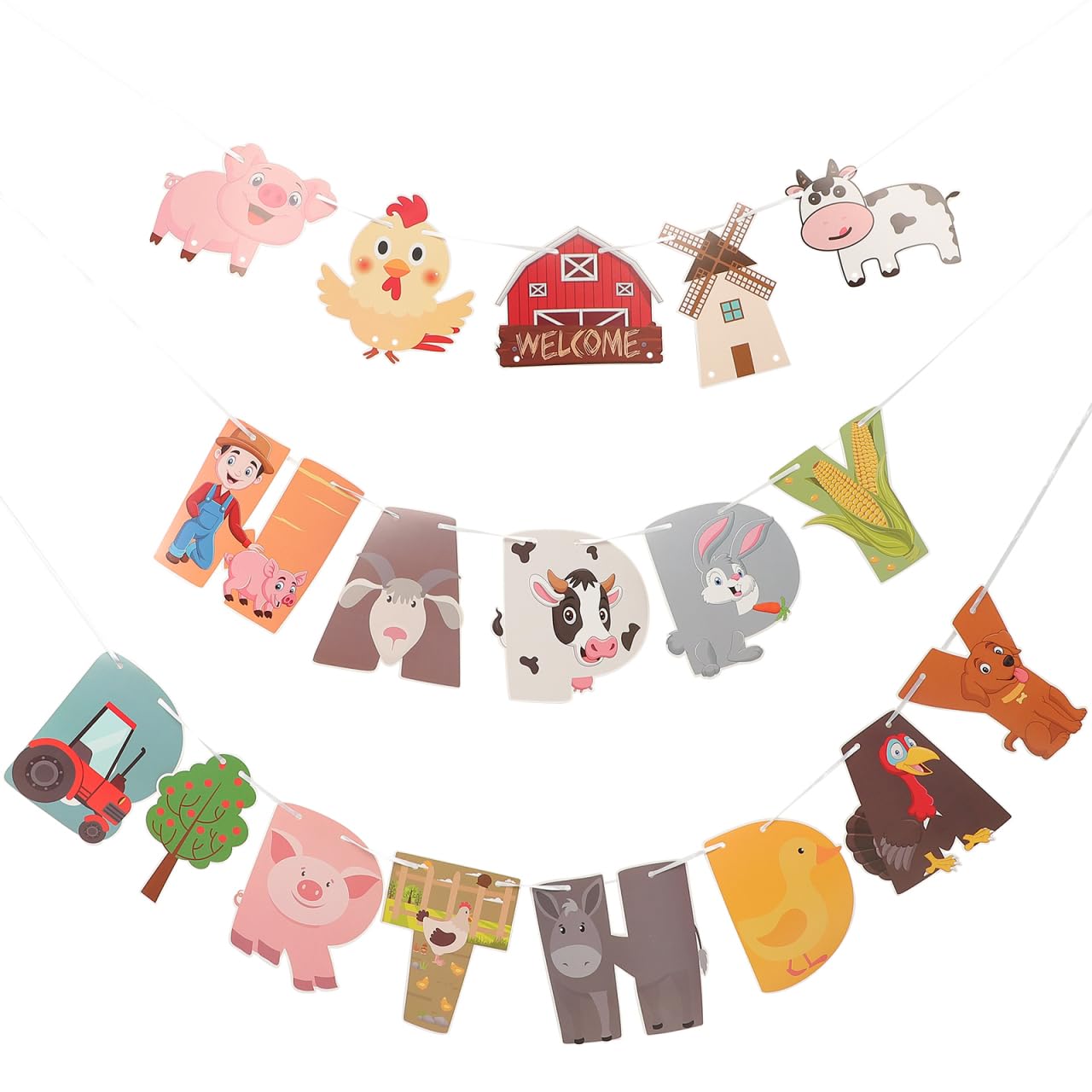 Amosfun Farm Animals Party Supplies Animal Bunting Pull Flag Farm Animal Hanging Garland for Baby Shower Birthday Party Favor