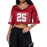 QJQ Jersey Shirts for Women Y2K Crop Tops Streetwear V Neck Half Sleeve Graphic T Shirts Football Soccer Tee Tops