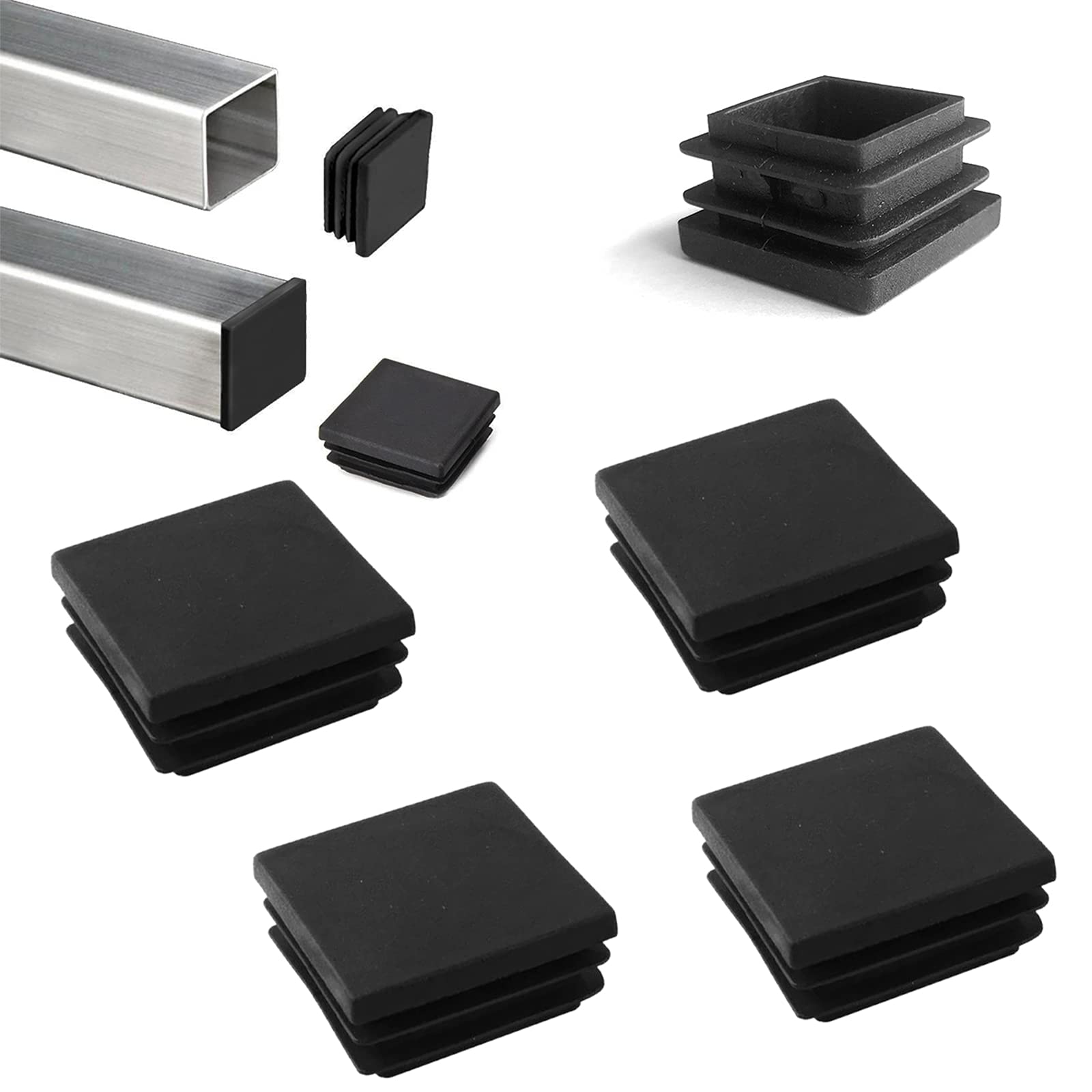 YouU 100x100mm Square Tubing Black Plastic Plug End Cap Fence Post Pipe Cover Tube Chair Glide Insert Finishing Plug Heavy Duty Post End Cap 4 pcs