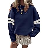 BCWCM Oversized Sweatshirt for Women Long Sleeve Crewneck Striped Tops Casual Loose Pullover Sweatshirts