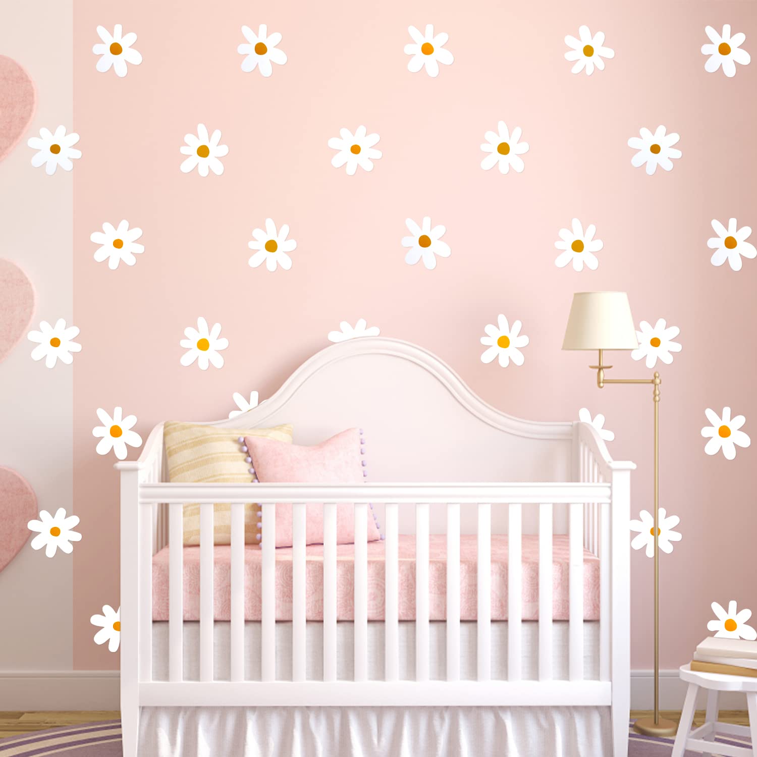 SAVITA 36pcs Daisy Wall Decal, White Easy to Peel and Stick Floral Vinyl Wall Stickers for Bedroom Nursery Living Room Home No Residue
