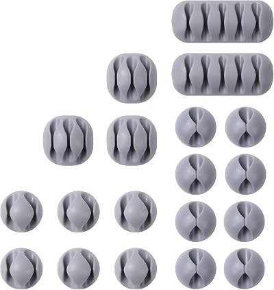 URAQT Cable Clips Holders 20 Pcs Silicone Desk Cable Management Grey