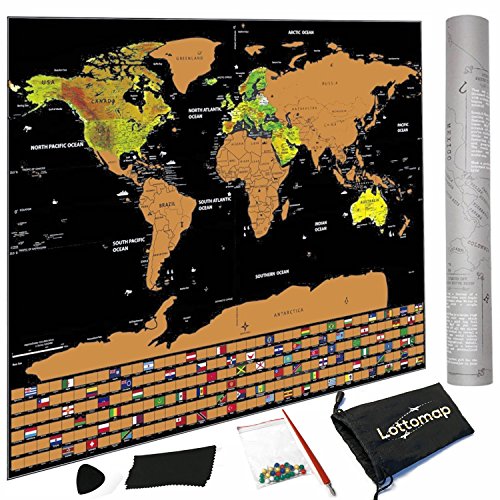 Lottomap Scratch Off World Map Poster With Country Flags, Large, 23.4 x 32.5, Includes Scratcher &amp; Push Pins, Exciting Conversation Piece &amp; Perfect Gift for Travelers