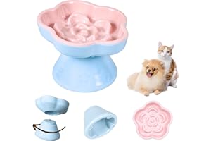 TAFELF Detachable Slow Feeder Cat Bowl, Unbreakable Elevated Cat Bowls - Heavy Weighted, Tilted Raised Slow Feeder, Non-Slip Small Dogs Slow Feeders Bowl, Dry & Wet Food, Whisker Friendly (Pink, 5.8"