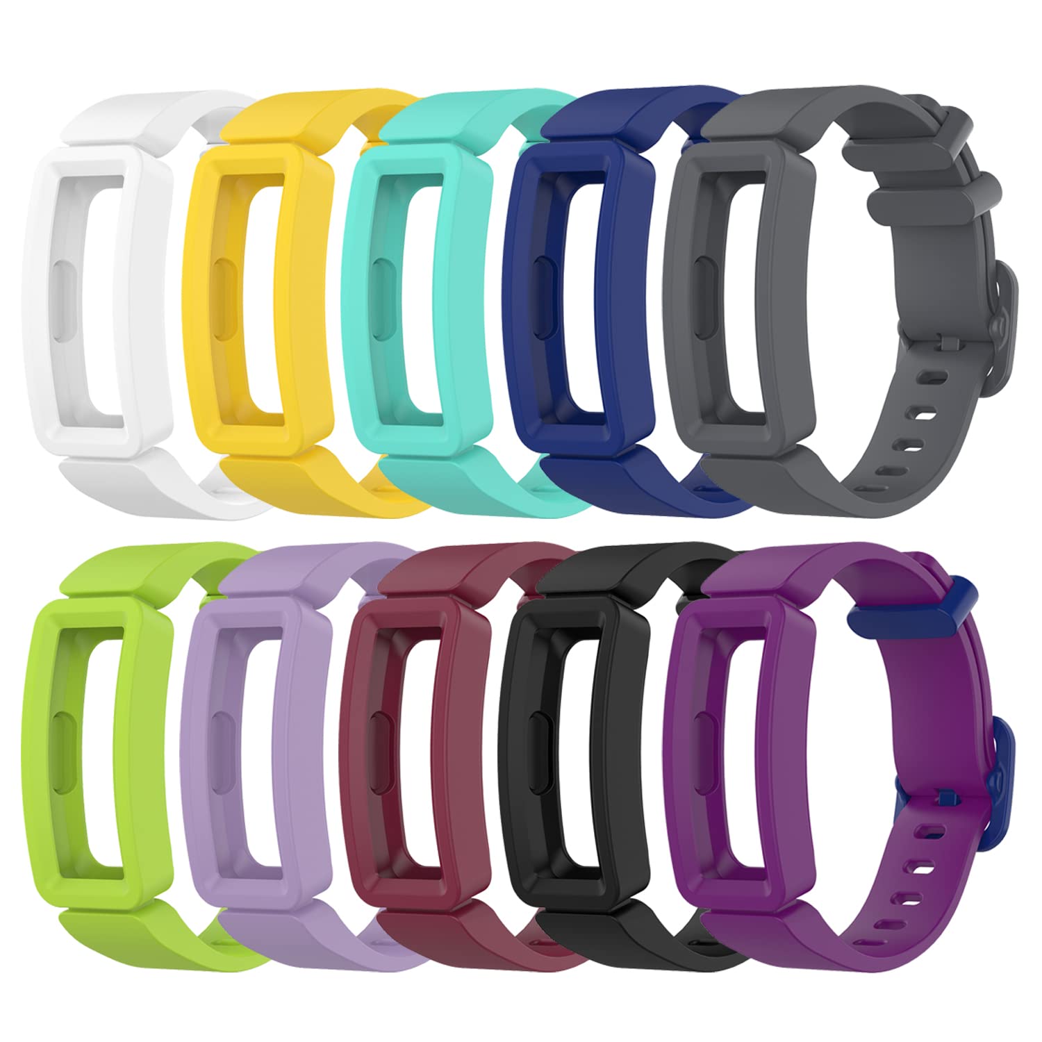 TenCloud (10-Pack Replacement Straps Compatible with Fitbit Ace 2 Strap, Soft Silicone Flexible Wristbands Arm Band for Inspire 2/Inspire HR/Inspire/Ace 2 Activity Tracker (10 Colours-B)