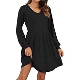AUSELILY Womens Fall Dress 2025 Long Sleeve V Neck Short Dress Lightweight Casual Knit Sweater Dresses with Pockets