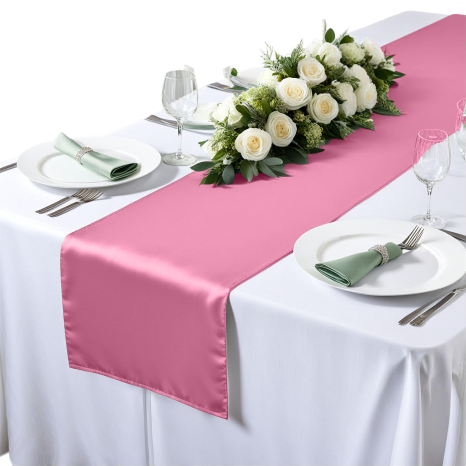 Elegant Event Essentials - Polyester Table Runner - For Spring Party, Wedding, Reception, Banquet, Home Dining Space Christmas Decoration (Light Pink, 12 Inch X 108 Inch)