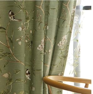pureaqu Birds Floral Pattern Curtain Panels Grommet Top Curtains Living Room Energy Efficient Country Vintage Style Bedroom Drapes Dining Room Kitchen 1 Panel W39 x H84 inch