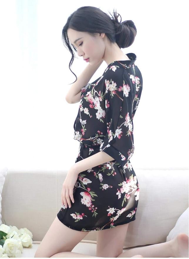Women Lingerie Lace Babydoll Japanese Chiffon Print Kimono