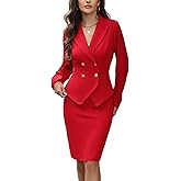Agenlulu Women's 2 Piece Suits Business Casual Outfits Professional Office Work Long Sleeve Blazer and Pencil Skirt Sets