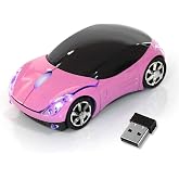 HuGuWdy Pink Wireless Car Mouse - 2.4G Wireless with USB Receiver, Optical Mouse for PC, Laptop, Tablet - Win XP/Vista/7/ME/2000/Mac OS Pink Mouse for Her for Christmas