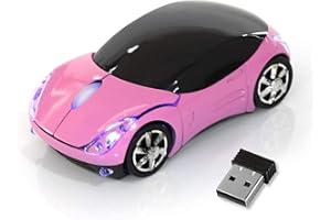 HuGuWdy Pink Wireless Car Mouse - 2.4G Wireless with USB Receiver, Optical Mouse for PC, Laptop, Tablet - Win XP/Vista/7/ME/2000/Mac OS Pink Mouse for Her for Christmas