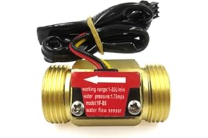 GREDIA G3/4" Male Thread Brass Water Flow Sensor Switch Hall Effect Liquid Flowmeter Fluidmeter Counter BSP 1-30L/Min（50mm in Total Length）