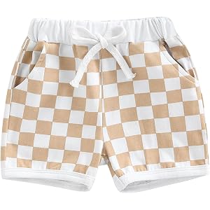 Nancun Toddler Baby Boy Girl Checkered Shorts Elastic Waist Casual Newborn Summer Outfits