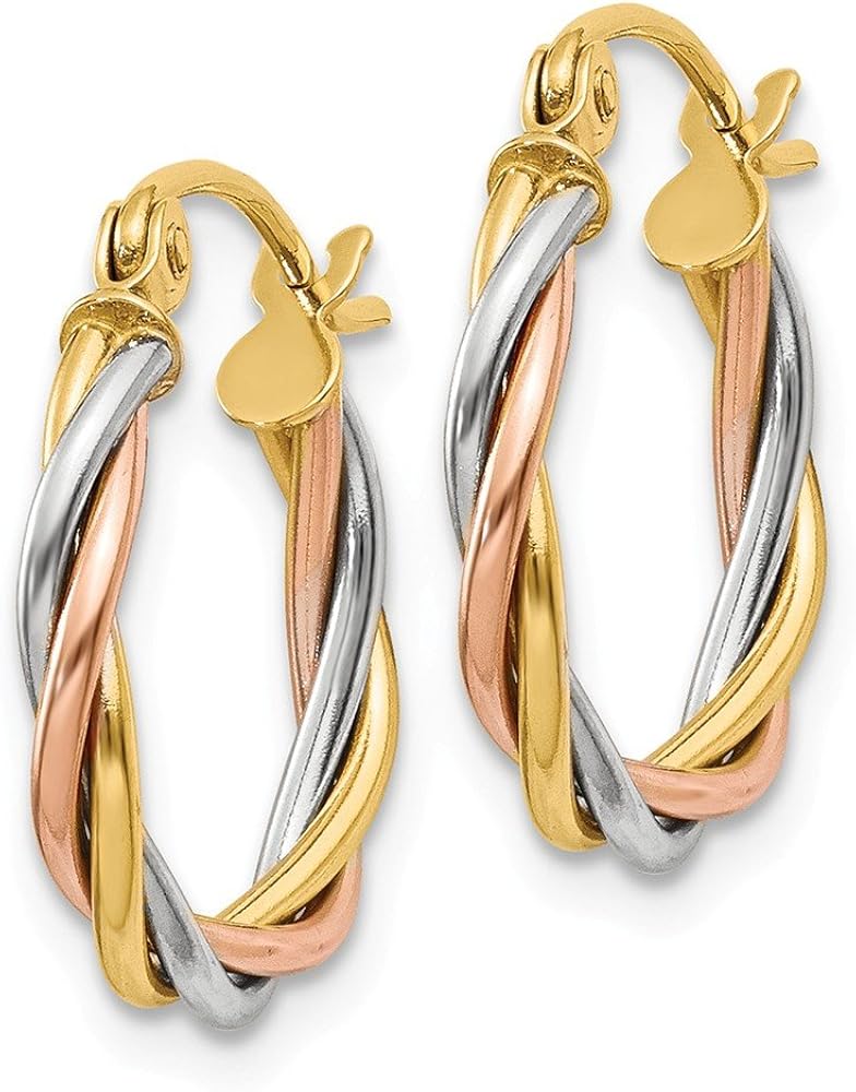 14k Tricolor Polished 2.5mm Twisted Hoop Earrings Jewelry