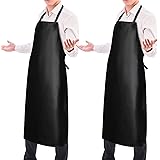 2 Pack Waterproof Rubber Vinyl Apron 40" Light Duty Model Chemical Resistant Work Apron Clothes Durable Extra Long Black with
