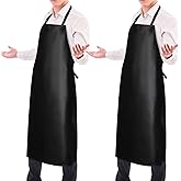 2 Pack Waterproof Rubber Vinyl Apron 40 Inch Chef Aprons for Men Heavy Duty Chemical Work Apron Extra Long Grilling Aprons with Adjustable Bib Apron for Dishwashing Lab Butcher Cooking Kitchen Black