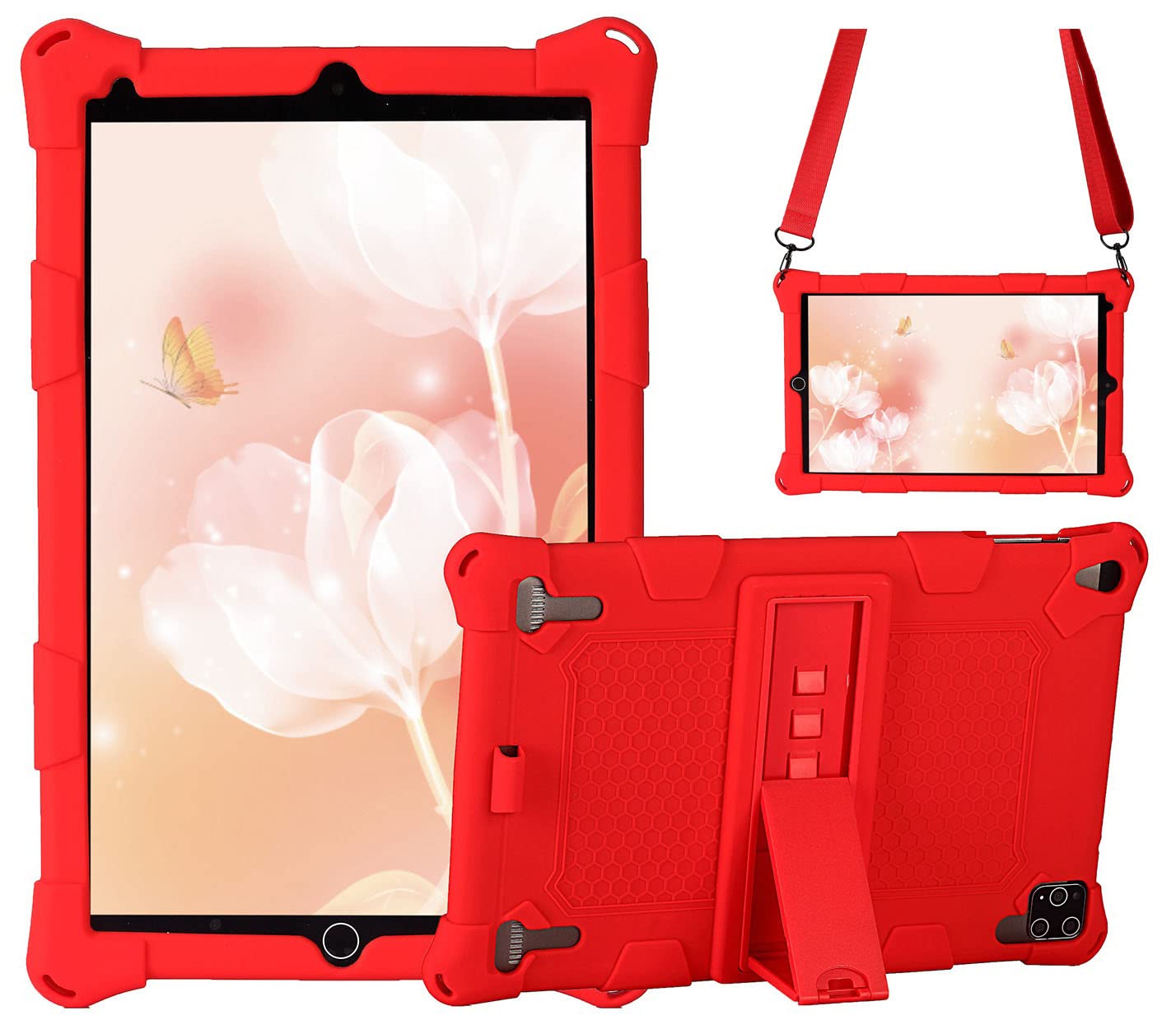 AKNICI DUODUOGO 10/AOYODKG 10.1 Rugged Case with Stand,Shoulder Strap,Slim Heavy Duty Soft Silicone Hard Bumper Shockproof Full Body Protective Case for DUODUOGO 10/AOYODKG 10.1,Red