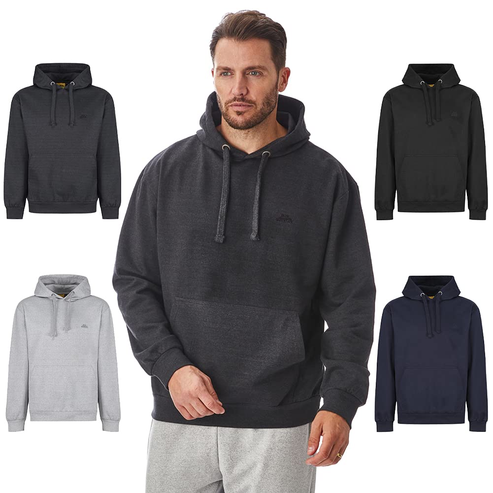 Iron Mountain Mens Soft Fleece Pullover Hooded Hoodie, Reclaimed Yarn Eco Friendly Top, Charcoal Marl, Large