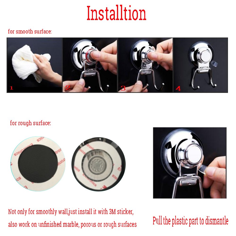 Vakuum Saugnapf Doppelt Haken - Pasway Heavy Duty Anti-Rutsch Super leistungsstarke 304 Edelstahl Doppelhaken für Bad & Küche, Chrom, Handtuch Aufhänger Lagerung (2 PACK)