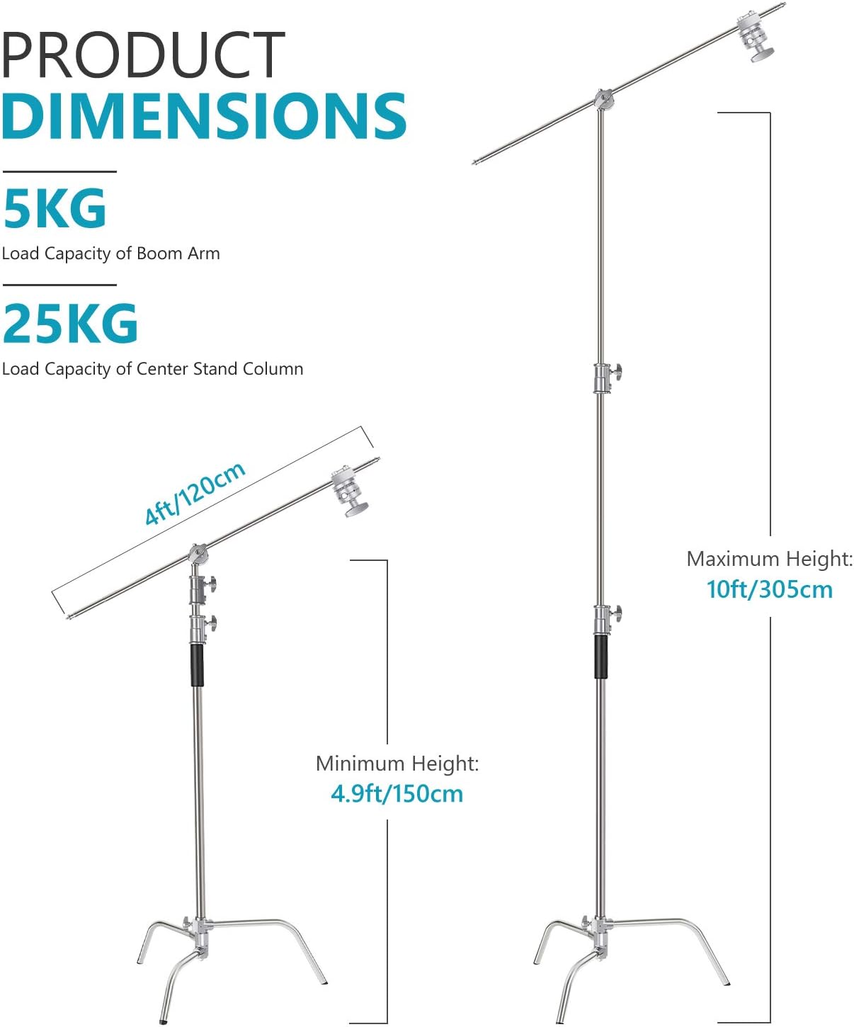 NEEWER 10 Feet/3 Meters C-Stand Light Stand with 4 Feet/1.2 Meters Extension Boom Arm - Image 5