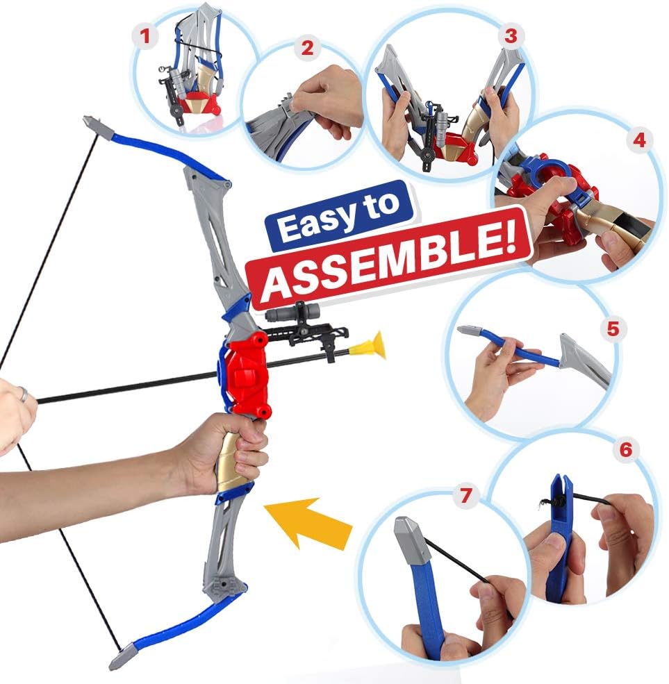 Bow and Arrow Toy for Kids, Outdoor Archery Set for Boys and Girls Age 6-12 Years Old, Foldable Design with 2 Targets and 6 Suction Cup Arrows, Best for Hunting Play and Sports and Adventure Games: Toys & Games