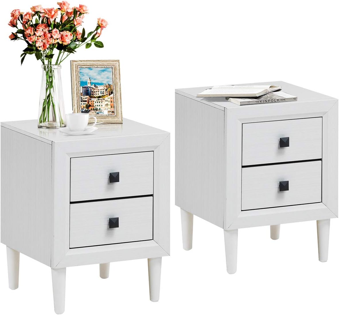 Amazon Com Giantex Nightstand Wooden W Two Storage Drawers And Handles Waterproof Material For Bedroom Living Room End Table 2 White Kitchen Dining