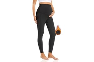 V VOCNI Maternity Fleece Lined Leggings with Pockets Over The Belly Yoga Pants Thermal Winter Workout Leggings for Women