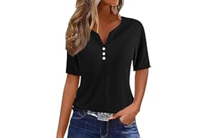 BABYSBULE Summer Tops for Women 2024 Trendy V Neck Button Down Shirts Short Sleeve Dressy Blouses Loose Fitting Tunic Tops