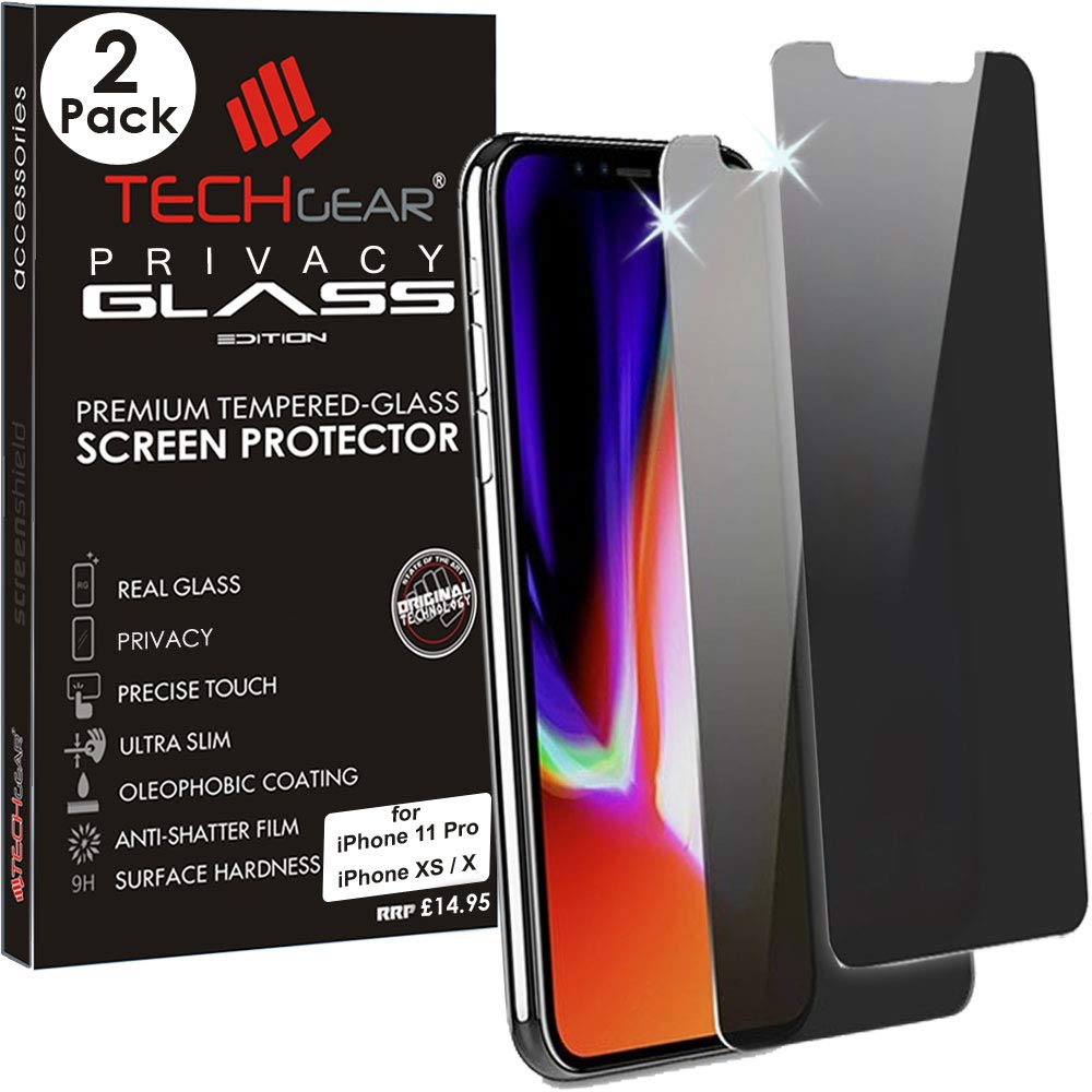 TECHGEAR [2 Pack] Anti Spy Screen Protectors for iPhone 11 Pro, iPhone XS, iPhone X - Privacy GLASS Edition Genuine Tempered Glass Screen Protector Compatible with Apple iPhone 11 Pro, iPhone XS & X