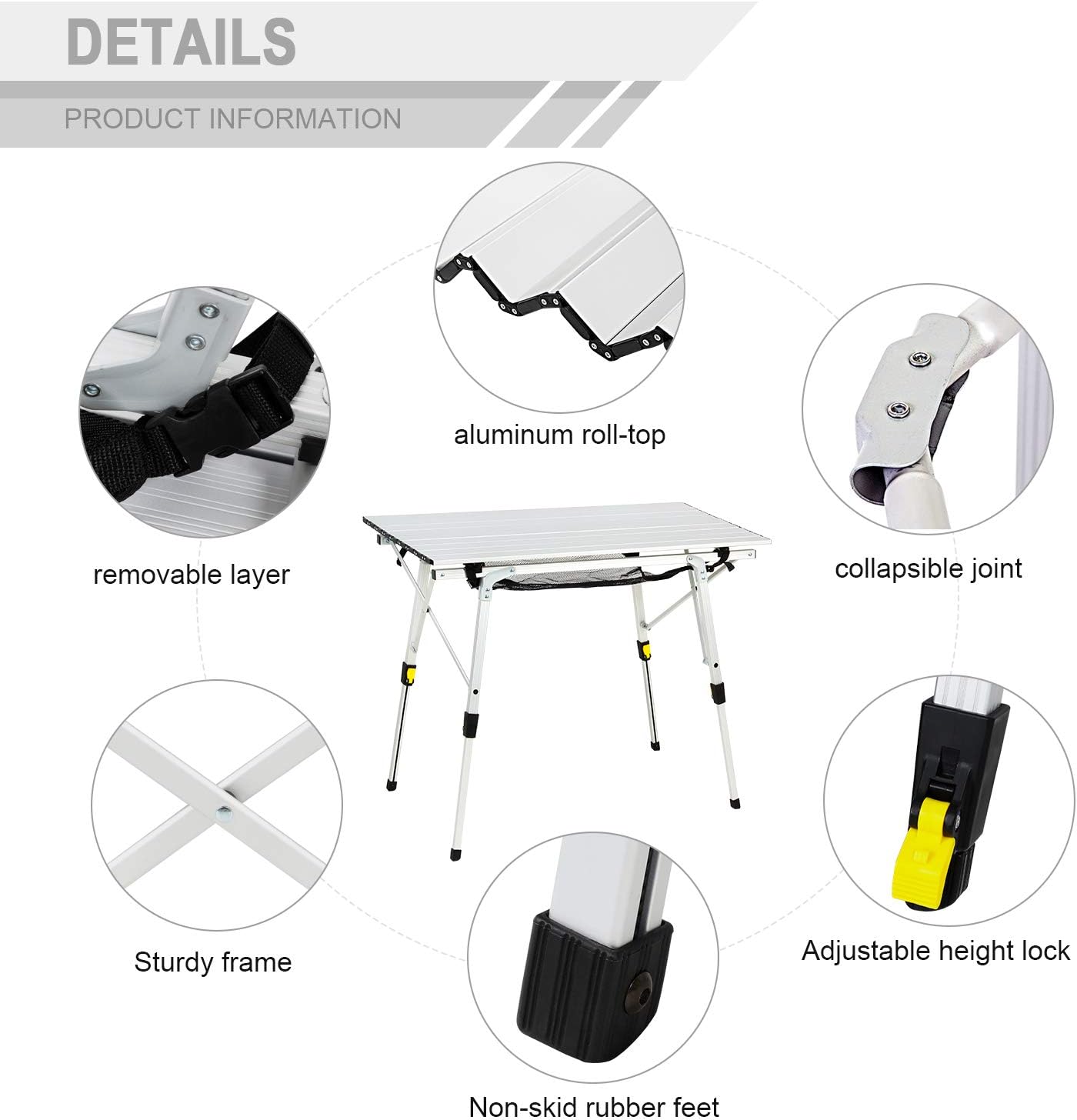 Portal Outdoor Folding Portable Picnic Camping Table with Adjustable Height Aluminum Roll Up Table Top Mesh Layer : Sports & Outdoors