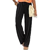 Samefar Womens Linen Pants Casual Summer Flowy Wide Leg Drawstring Palazzo Pants Work Business Trousers with Pockets