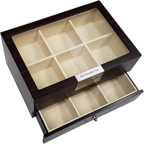 Amazon Co Jp Timelybuys ネクタイディスプレイケース 12本のネクタイ用 エボニー クルミ 2段 刻印 収納ボックス 引き出し付き カスタマイズ可 ホーム キッチン