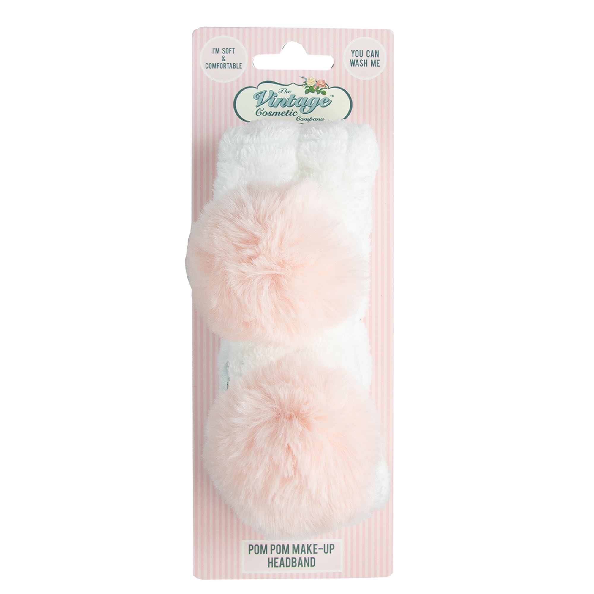 The Vintage Cosmetic Company Pom Pom Makeup Headband for Women, Soft Vintage-Inspired Skincare & Makeup Hair Band, Keeps Hair Neat and Tidy for a Seamless Beauty Routine